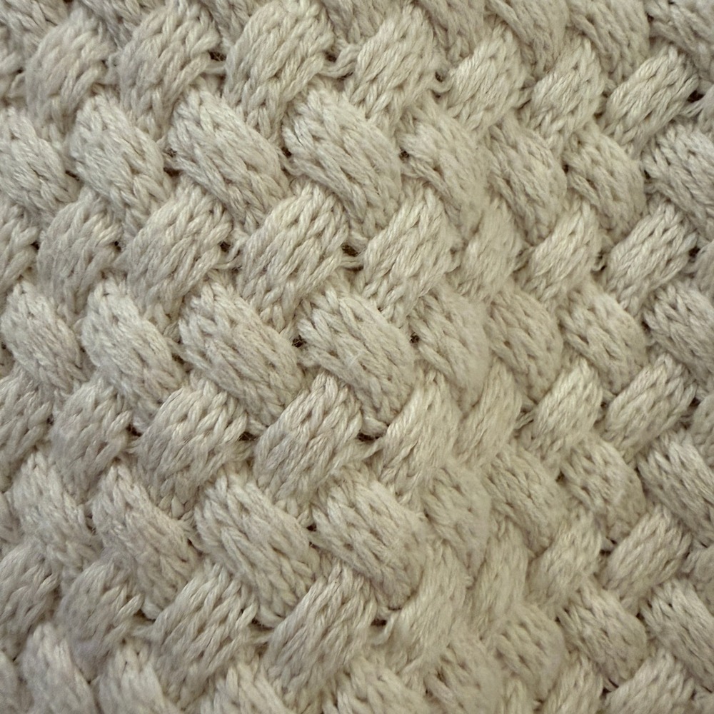 LL Bean Womens XL Cream Cotton Basketweave‎ Cable Knit Long Sleeve Sweater